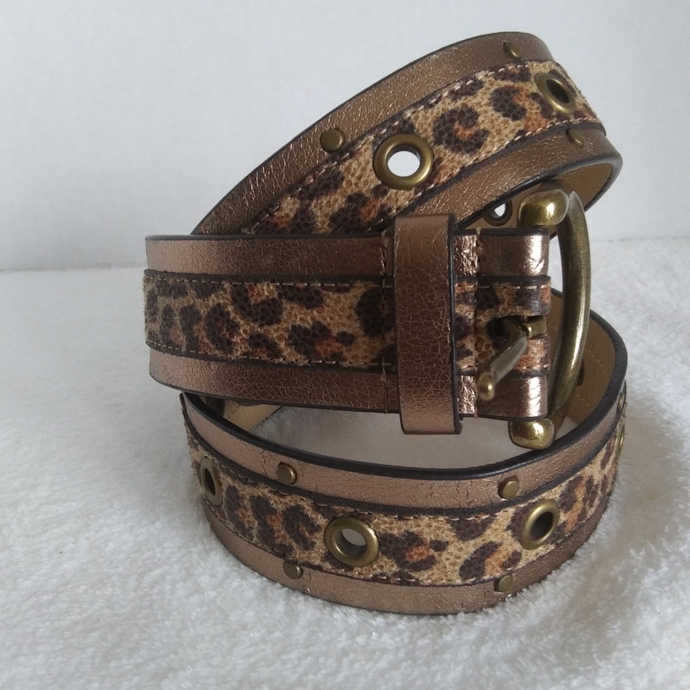 Bronze & Lepoard Print Belt w/Brass Tone Hardware